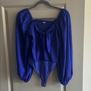 Express Cobalt Blue Puff Sleeve Bodysuit